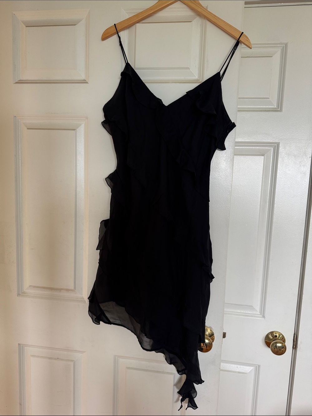 Abercrombie Black Ruffle Asymmetric Slip Dress - Women